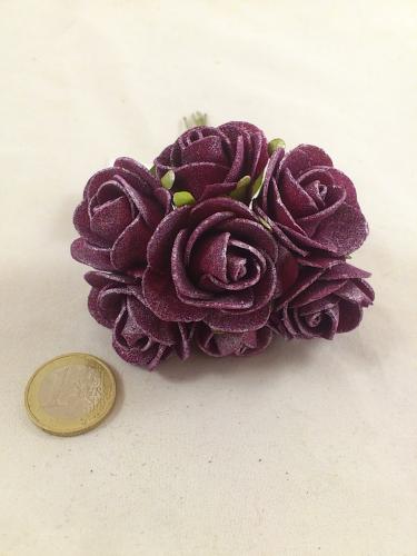 Medi rose en mousse 3 cm perle burgundy (7 p.)